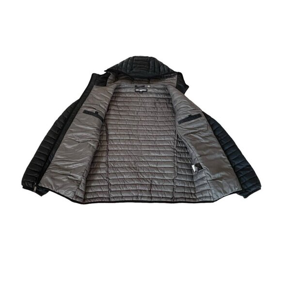 Karl Lagerfeld Men's Size Medium Cool Gray Packable Hooded Quilted Puffer Jacket - Picture 12 of 12